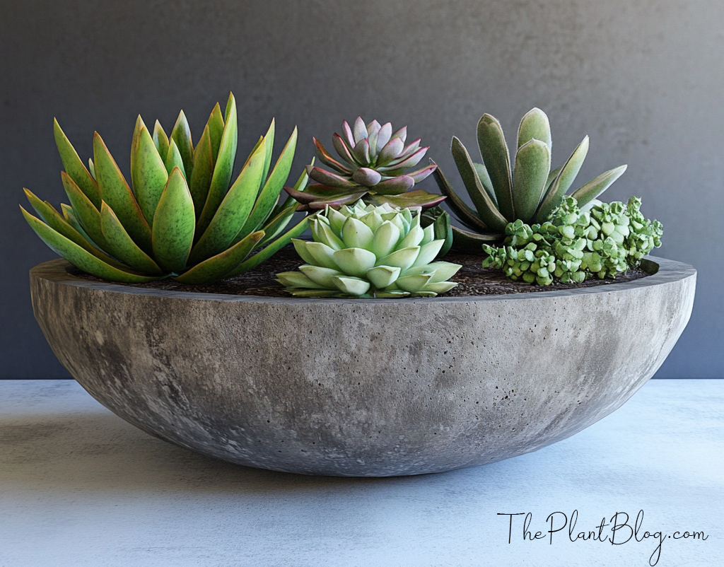 succulents in concrete planter