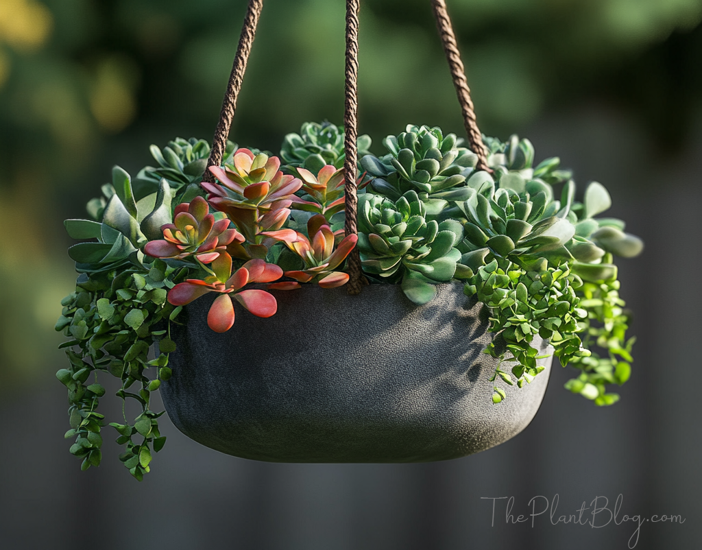 succulents in hanging planter
